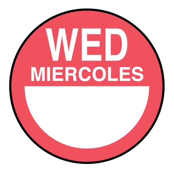 Nevs DaySpots - Wednesday/Mercoles 1" circle White w/Red DDOT-WS1 - main